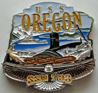 Uss Oregon Ssn - 793 Us Navy Submarine Challenge Coin Trail Blazers Bulldog 3.  75