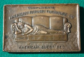 Circa 1905 American Parlor Furniture Co Lady Lying On Sofa Bronze Paperweight