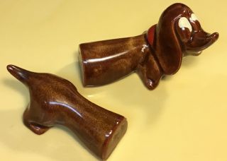 Vintage Brown Dachshund Weiner Dog 2 Pc Salt Head Pepper Tail Shakers Go - With
