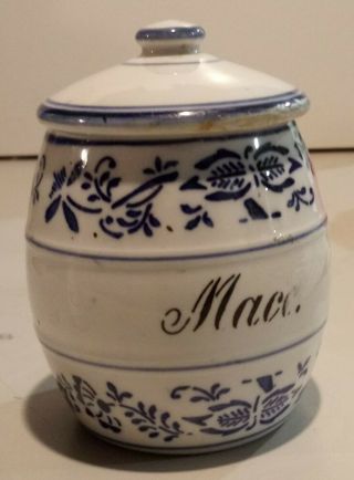 Antique Flow Blue Onion " Mace " Spice Jar/cannister With Lid,  Germany.