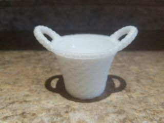 Vintage Milk Glass Basket White Wicker Tiny Handled Laundry Toothpick Holder