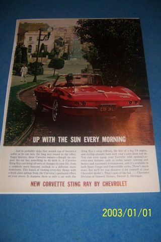 1963 Corvette V - 8 Sting Ray Advertisment Red Convertable Free/sh Coupe