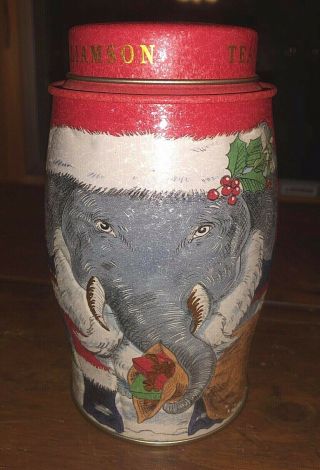 Williamson Tea Tin Elephant Santa Christmas Tea Tin Storage Box Canister 1869