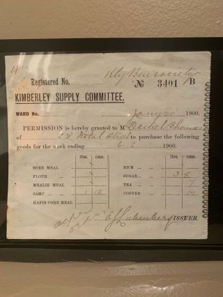 Boer War South Africa 1899 - 1902 Siege Of Kimberley Food Ration Card