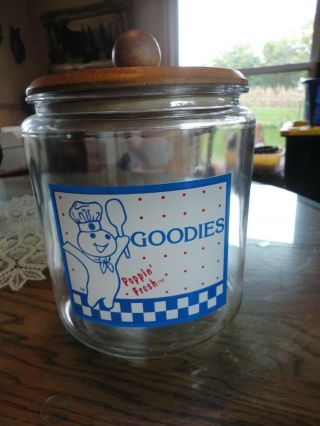 Vintage Pillsbury Doughboy Poppin Fresh Goodies Glass Cookie Jar - Anchor Hocking