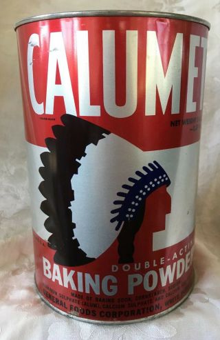 Vintage Calumet Baking Powder 5 Lb Red Tin Can Great Graphics,