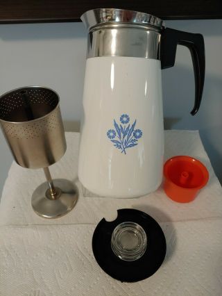 Vintage Corningware Blue Cornflower 9 Cup Stove Top Percolator Coffee Pot -