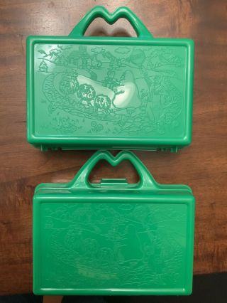 2 Vintage 1988 Mcdonalds Green Plastic Pencil Lunch Box Container Happy Meal Toy