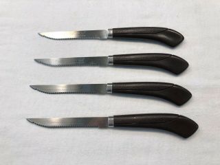 Vintage Set Of 4 Ginsu Steak Knives,  Stainless Steel Brown Plastic Handle
