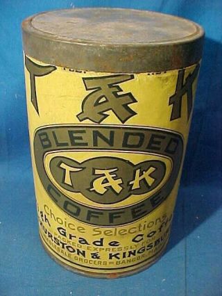 Orig 1920s Thurston,  Kingsbury 1lb T,  K Brand Coffee Tin Bangor Maine