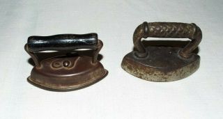 Two Antique Miniature Salesman Sample Irons Look Read