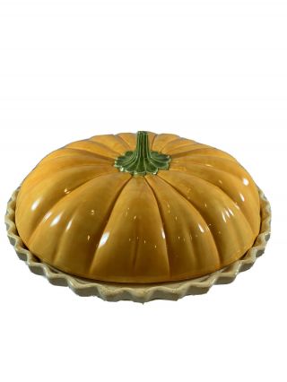 9” Ceramic Covered Pumpkin Pie Dish Keeper/bakeware/thanksgiving/ Halloween