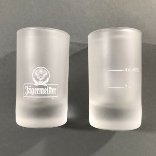 Jagermeister Frosted Shot Glasses Tall,  Set Of 2 Stag Logo Pair,  1oz,  4cl