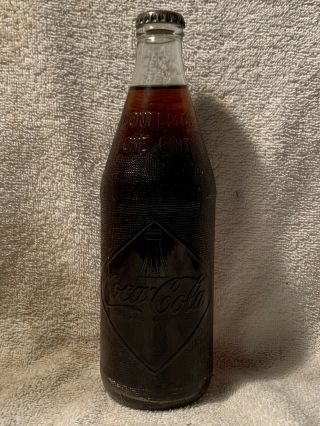 Full 16oz Coca - Cola Diamond Embossed No Deposit Soda Bottle