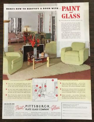 1937 Pittsburgh Plate Glass Company Ad How To Beautify A Room W Paint & Glass