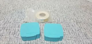 2 Blue Tupperware Label Dispensers With One Roll Of Labels