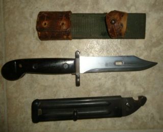 Vintage Romanian Military Bayonet Knife,  Bakelite Handle,  Sheath & Belt Sheath