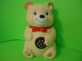 Vintage Ceramic Cookie Jar Teddy Bear With Red Bow Tie