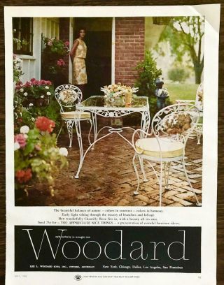 1966 Woodard Wrought Iron Patio Furniture Print Ad White Chantilly Rose
