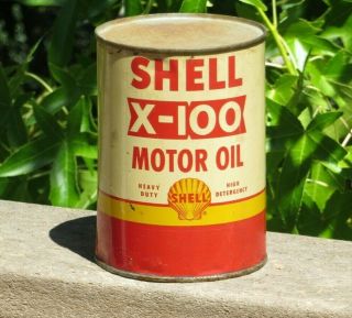 Royal Dutch Shell Oil Petroleum Advertising Can Empty X - 100 Motor Oil