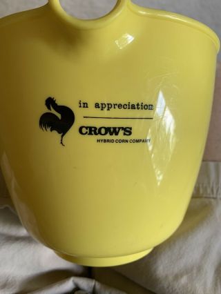 Vintage Yellow Plastic Crow’s Hybrid Corn Co.  Batter Bowl W/spout