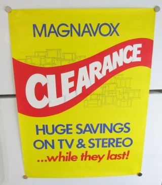 Magnavox Tv Stereo Vintage Store Display Poster Advertising Sign C.  1970 