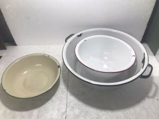 Vintage White Enamel Porcelain Wash Bowls (3) Barn Finds