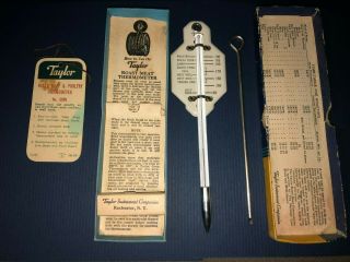 Nos Mid - Century Kitchen Retro Taylor Roast Meat Poultry Enamel Thermometer