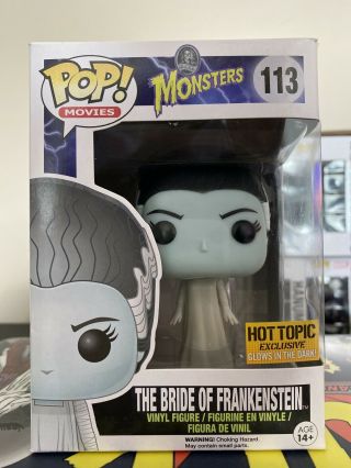 Funko Pop Bride Of Frankenstein 113 Glow Gitd Hot Topic W/ Popshield Protector