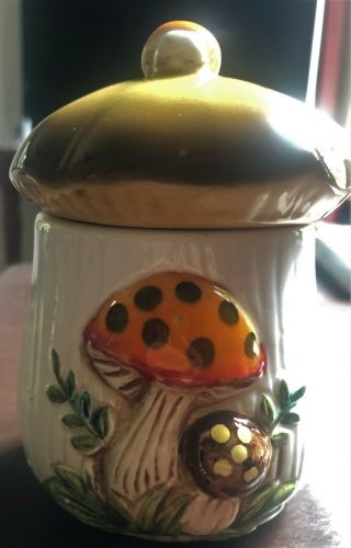 Vintage Ceramic Merry Mushroom Small Canister Sears,  Roebuck And Co.  1978