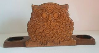 Vintage Carved Wooden Owl Retro Napkin Holder Salt And Pepper Caddy