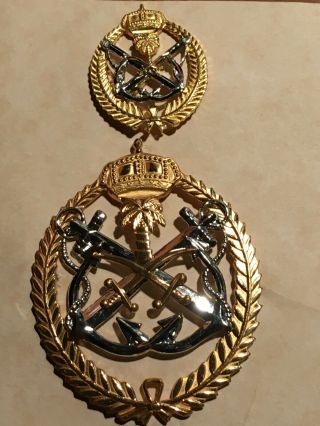 1960s Saudi Arabia Navy Officer Cap Badge & Pin W/instruction Sheet Very Rare