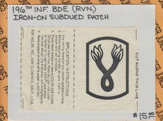 Us Army 196th Infantry Brigade Vietnam Type 1 Iron - On Duty Patch