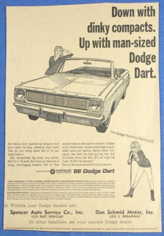 Vintage 1966 Dodge Dart Convertible Car Newspaper Print Ad