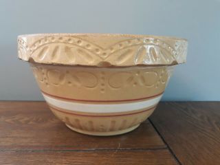 Vintage Large Pottery Yellow Ware Mixing Bowl R.  R.  P.  Co.  Roseville,  Ohio