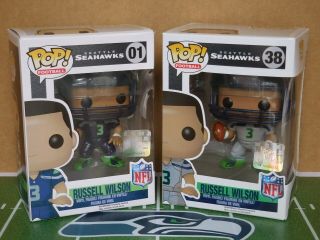 Funko Pop Football Russell Wilson Wave 1 And Wave 2 Vinyl Figures (set Of 2)