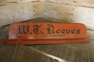 Vtg Military Colonel Desk Name Plate Hand Painted Wood Wc Reeves Col.  Commanding