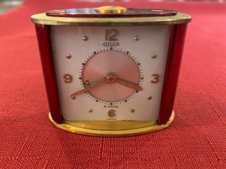 Vintage Art Deco Jaeger Lecoultre 8 Day Swiss Made Alarm Clock Cherry Red