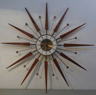 Vtg Mid Century Modern Atomic Elgin Starburst Sunburst Wall Clock 30.  5 " 1960 