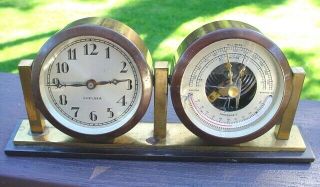 Vintage 1940 Chelsea Clock & Barometer/thermometer Desk Set/heavy Brass