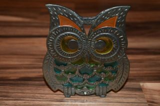 Cast Iron Owl Stained Glass Napkin Holder - 5.  5 " X 4 " X 1.  5 " - Taiwan