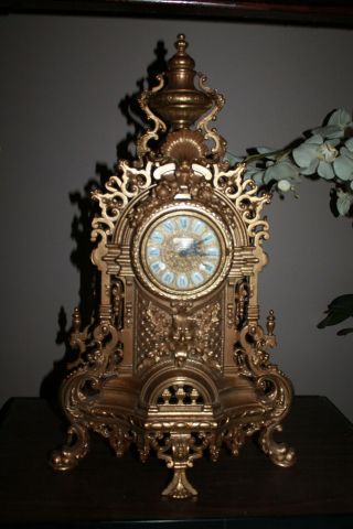 Rare Antique Franz Hermle Vintage Gilt Imperial Ormolu Brass Mantel Clock