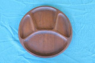Vintage Mid Century Hand Made Teak Wood 12 " Divided Serving Tray/plate