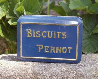 Boîte Ancienne En Fer Biscuits Pernot Bleue