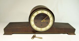Kienzle Art Deco Walnut Mantel Clock Antique Westminster Chime W/key No Pendulum