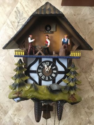 Vintage E.  Schmeckenbecher Cuckoo Clock Musical Chalet Animated Music W Germany
