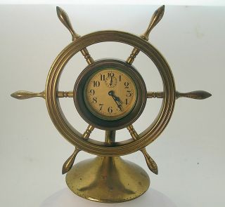 Awesome Vintage Western Clock Co.  Brass Ships Wheel Desk Mantel Alarm Clock Wow