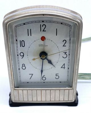 Vintage Telechron Art Deco Dura - Silver Electric Alarm Clock Model 711