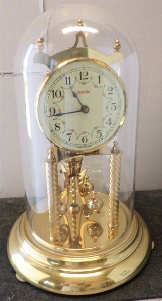 Old German Kundo Brass & Glass 400 Day Anniversary Torsion Mantel Clock