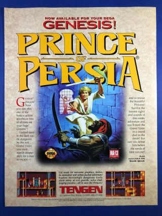 1994 Prince Of Persia Sega Genesis Tengen Swords Video Game Vintage Print Ad Art